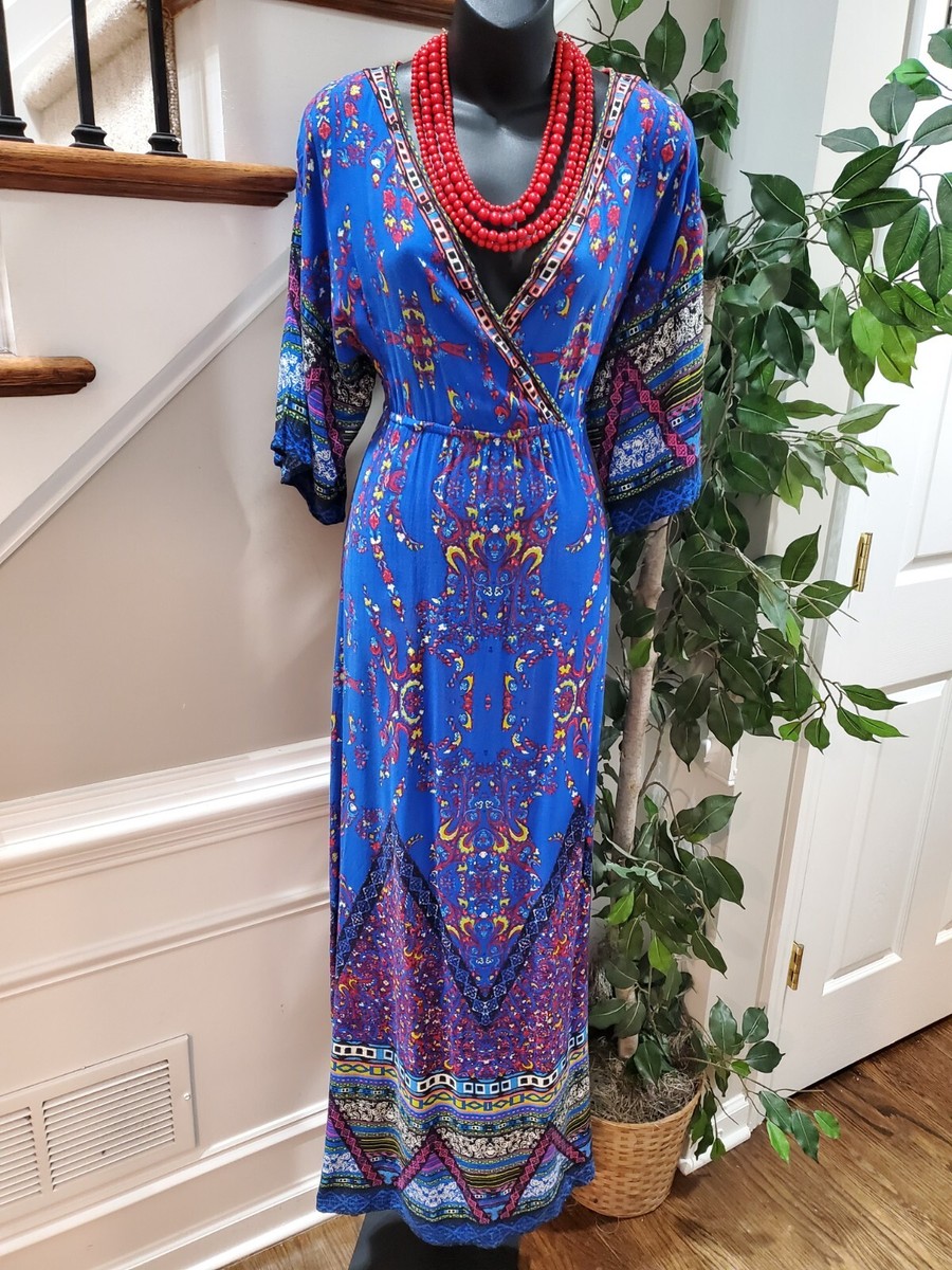 Flying Tomato Women's Blue Rayon V-Neck 3/4 Sleeve Long Maxi Dress Size Small Flying Tomato Women's Blue Rayon V-Neck 3/4 Sleeve Long Maxi Dress Size Small