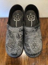 Sanita The Original Danish Clogs Dress Suede Black/White Leather Size 8/38