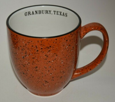 Nice Granbury TEXAS Speckled Red Orange High End Coffee Mug MINTY