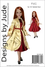 Fall Dress & Coat Doll Clothes Sewing Pattern for 16" Delilah Noir Ashton Drake