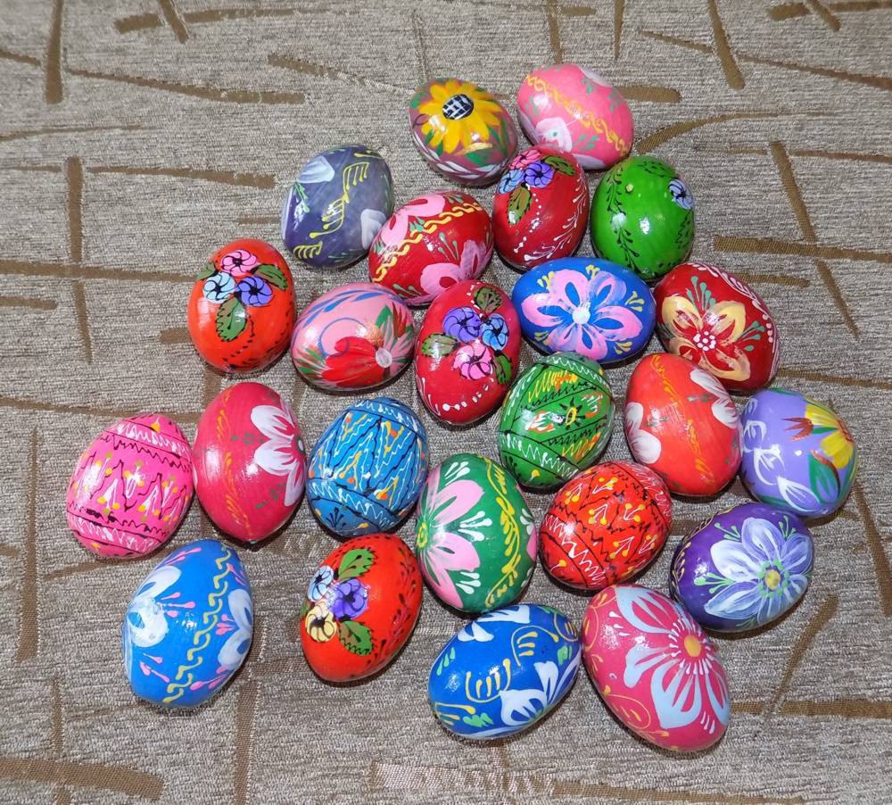 Wooden Easter egg set of 24 eggs Ukrainian pysanka handmade in Western Ukraine