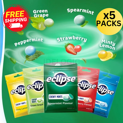 Chewy Mints Wrigley's Eclips Spearmint Lemon Grape Refresh Breath 5 Pack x 45g