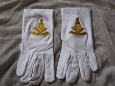 Past Master White Cotton Gloves Freemason Embroidered Ceremonial Logo NEW