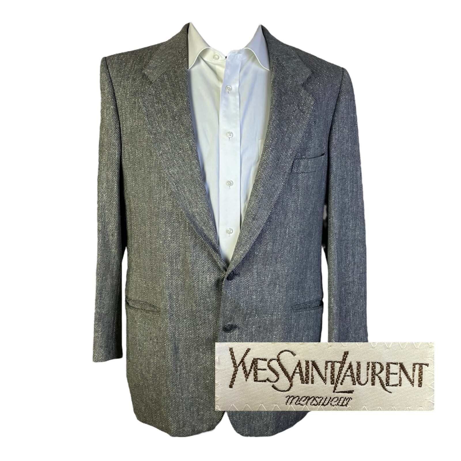 Blazer cappotto sportivo vintage Yves Saint Laurent uomo 44R grigio cotone lana twill
