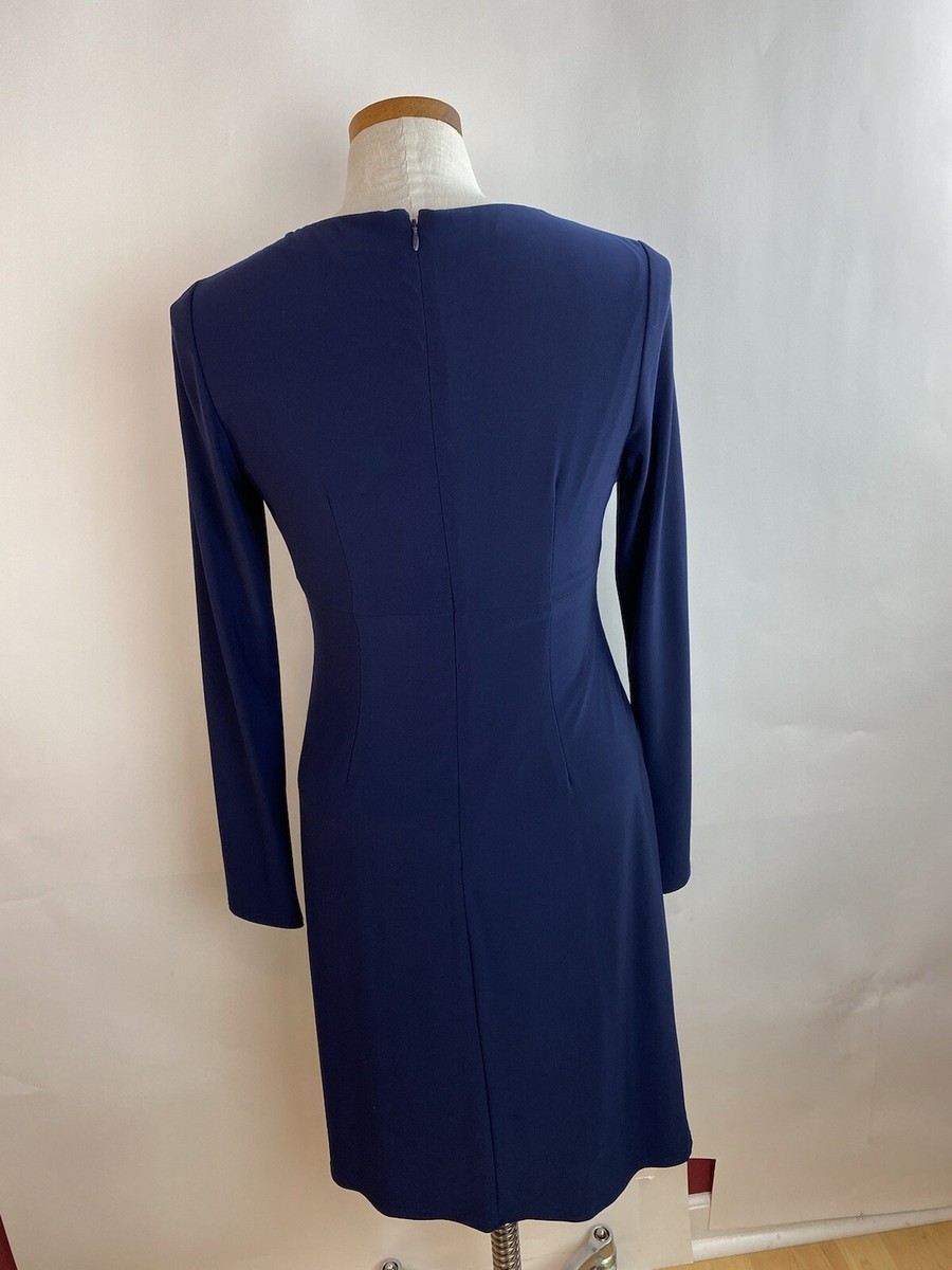VINCE CAMUTO Navy Blue Dress Faux Wrap Rhinestones Long