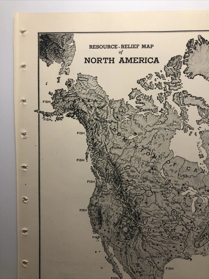 1947 Vintage AMÉRICA DO NORTE Antigo Mapa de Alívio - Atlas e Gazeta de Hammond - Imagem 2 de 4