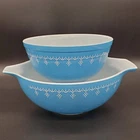 Vintage PYREX Aqua Snowflake Garland 1 Mixing Bowl, 1 Serving Bowl 1972-75