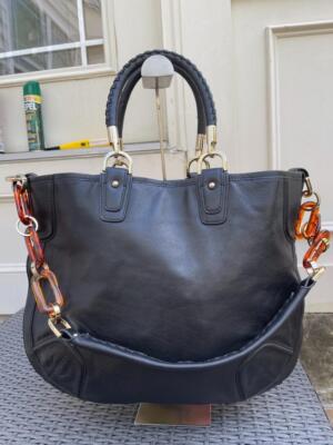 BALLY Black Leather JANA BAG Tote w/ Tortoiseshell Strap TOTE (600