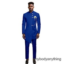 Men's Suit Single-Breasted Gold Chain Kerchief Blazer and Pants 2 Pieces Set