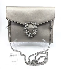 Olga Berg Annalee Clutch Crystal Trim Removable Silver Chain Strap