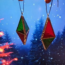 Matching pair 3D Stained Glass Christmas Tree Holiday Ornament 4" tall Hand Made