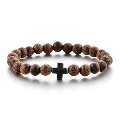 Christian Prayer Beads Bracelet   Wooden Beads & Cross (small size)