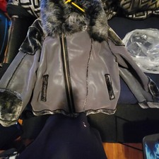 shearling leather jacket men grey