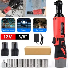 12V Electric Cordless Ratchet 3/8"Right Angle Wrench Impact Power Tool 2 Battery