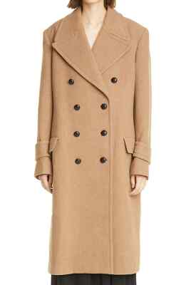 Victoria Beckham 289203 Double Breasted Wool & Cashmere Coat in Camel  8 Us