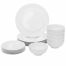 Plates and Bowls Dinnerware Set 18 Piece White Porcelain Home Kitchen Furniture