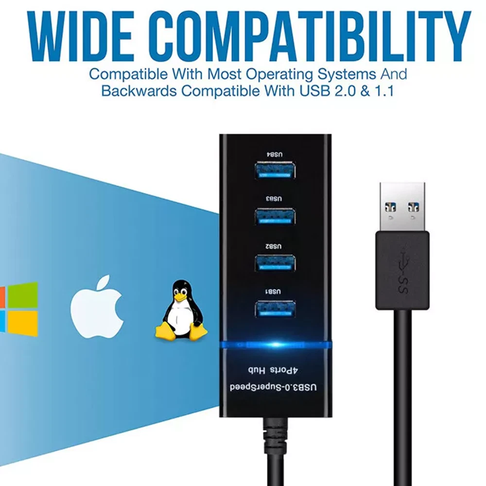 USB Hub 3.0 4 Port Splitter,4 Port High Speed USB Data Hub  For PC Mac Laptop