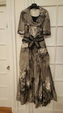 Worn Once: Carolina Herrera Silk Floral Evening Gown, Silver/Black/White 14, $7K