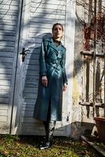 Damen Echtleder Mantel Trenchcoat Handgenäht Lody Cigno Nero Lammleder 75% Reduz