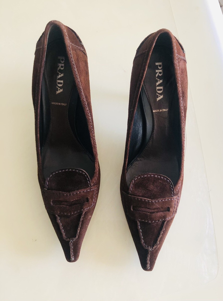 PRADA ポインテッドトゥ ハイヒール ブラウン PRADA ブラウン ヒール靴 ポインテッドトゥ