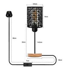 Image of Wood Table Lamp with Cage Base E27 Wooden Desk Light UK Plug In, ON/OFF Switch