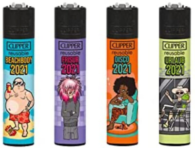 CLIPPER Feuerzeug Lighter Large Collection Gas Flint 4-Set - Lockdown Mood -