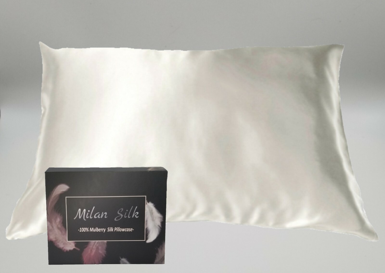 Milan Silk 100% Mulberry Silk Pillowcase 22 momme Standard Queen Ivory Mist-image