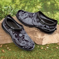 Black & White Mod Floral Print Women's Sloggers Waterproof Garden Shoes
