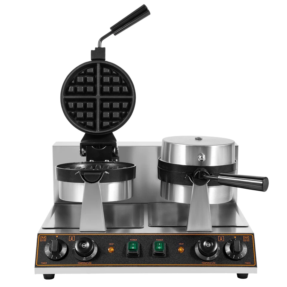 Gofrera belga redonda antiadherente de doble cabezal 2400 W para desayuno comercial Foto 3 de 4