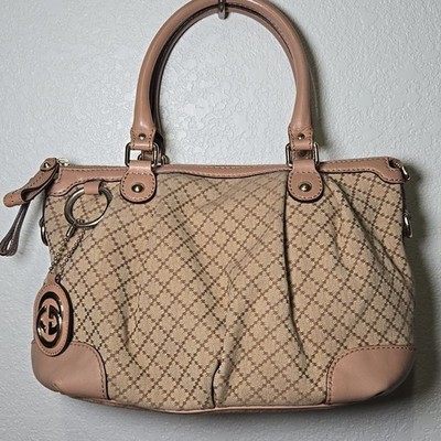 GUCCI Sukey Diamante Canvas Leather Satchel Y2K  100% Authentic COA by Entrupy