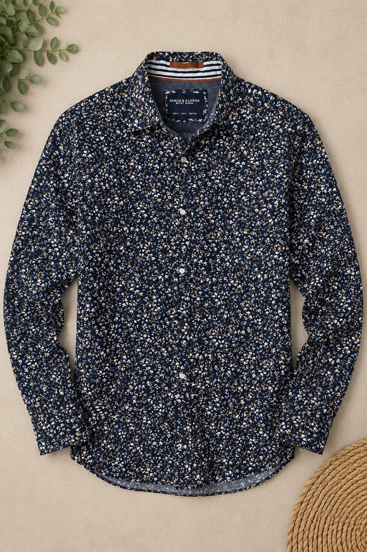 Denim & Flower Ricky Singh Floral Button Down Shirt Men’s Large Blue Long Sleeve