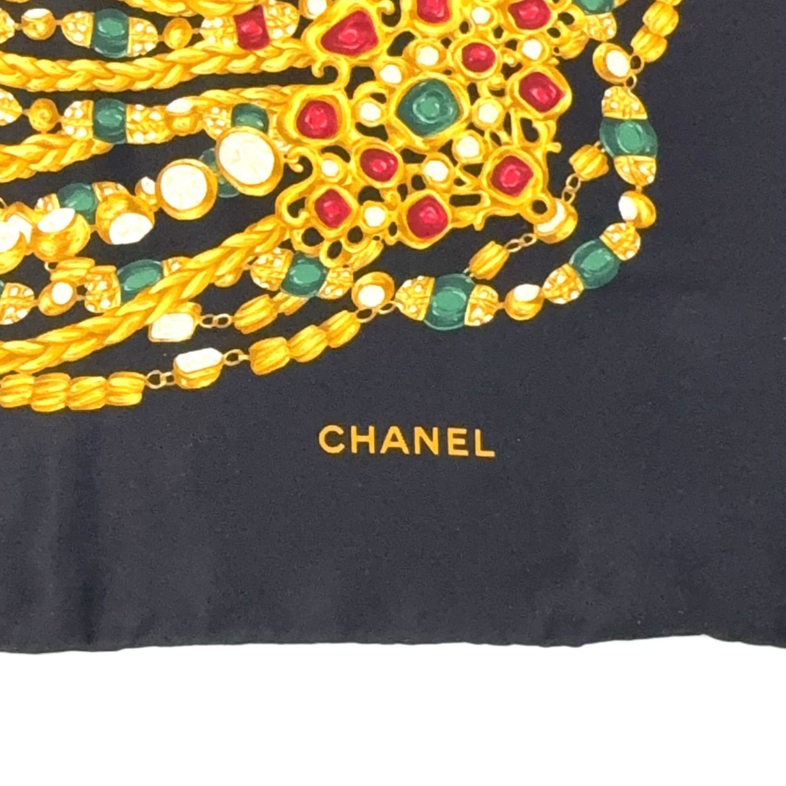 Auth CHANEL Silk Chain Pattern Black Scarf Women's Luxury Authentic thumbnail 2