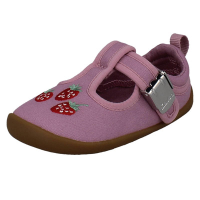 Mädchen Clarks Canvas Pre Walker Schnalle T-Bars maschinenwaschbar Roamer Grow
