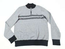 Original Penguin 1/4 Zip Sweater Mens Small Gray Black Striped Long Sleeve