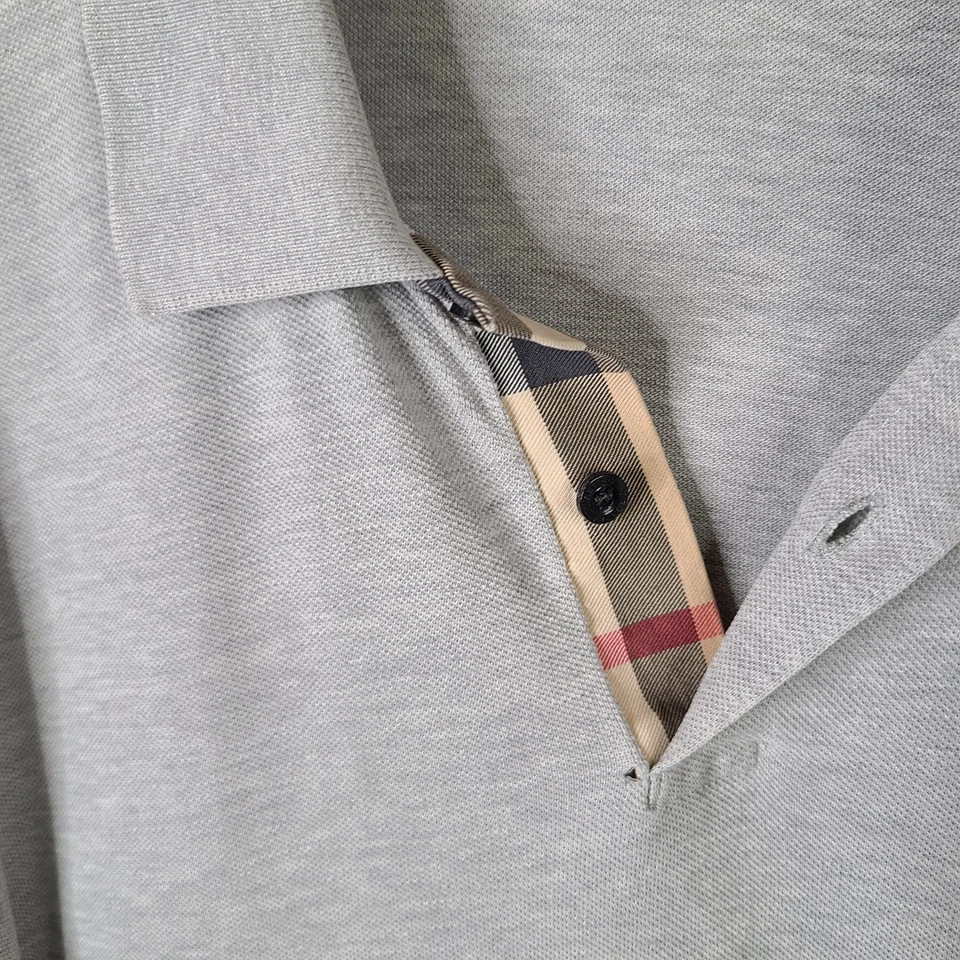 Camisa Burberry Para Hombre Grande Gris Claro Manga Corta Polo Nova Check Algodón Foto 4 de 4