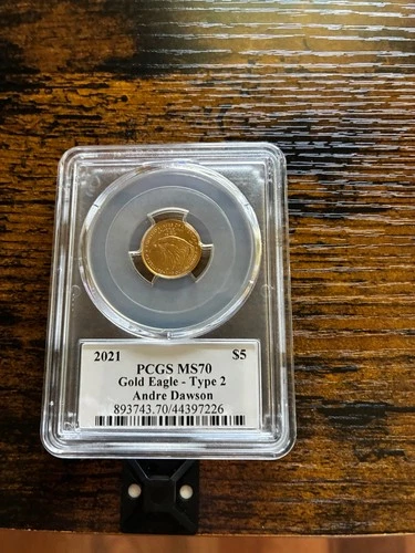 US Mint 2021 PCGS MS70 1/10 oz Gold American Eagle Type 2 Signed Andre Dawson