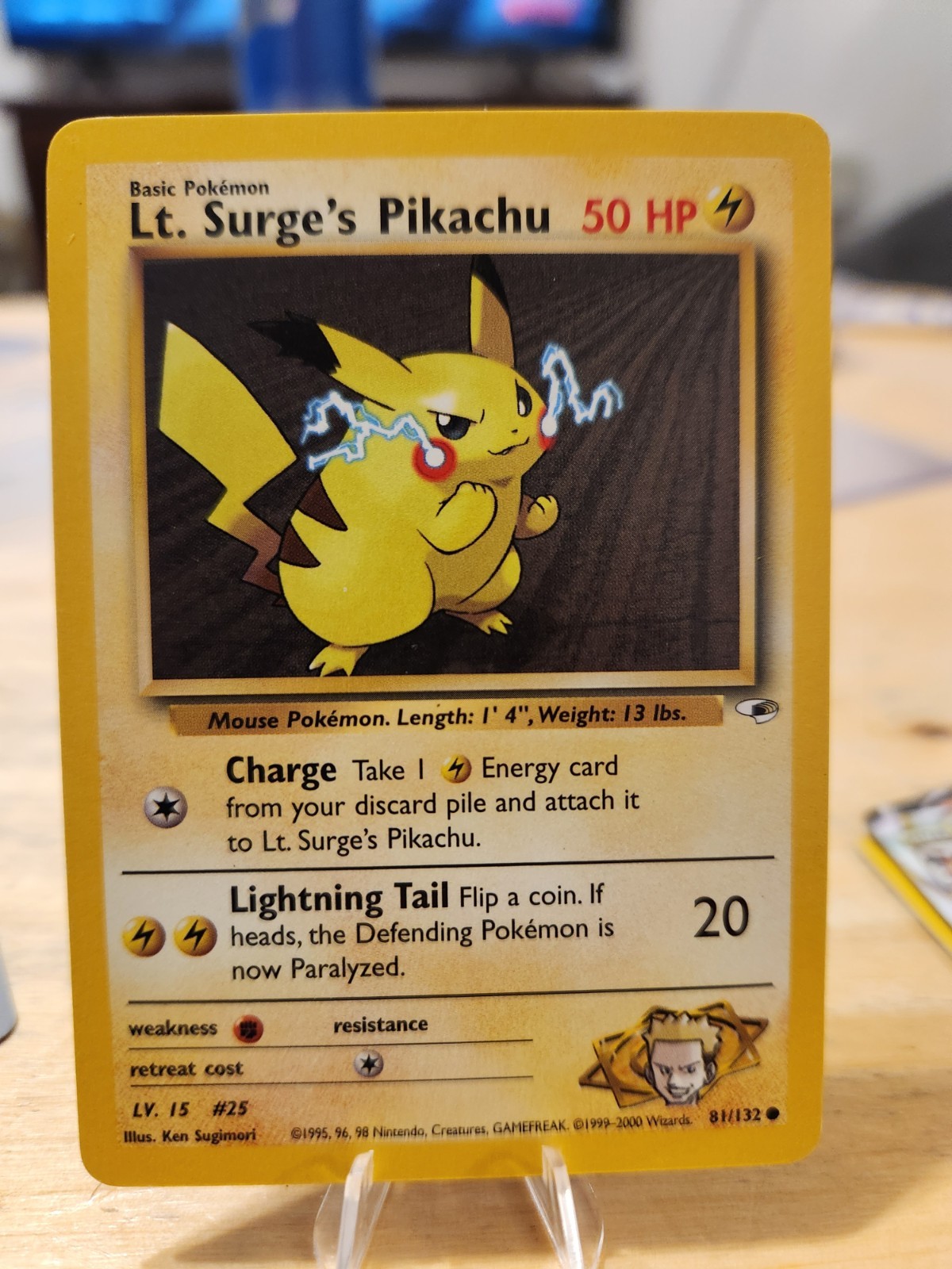 Lt. Surge's Pikachu 81/132 NM Unlimited Gym Heroes Pokemon TCG WotC Vintage Card
