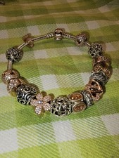 Original Pandora Armband 20 cm mit 16 Charms rosegold und Silber