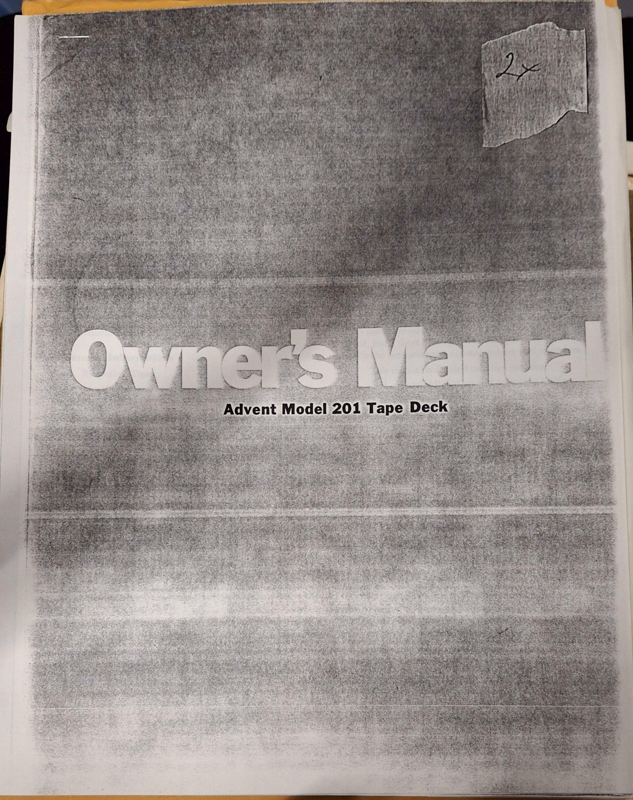 ADVENT 201 Cassette Deck Owners Manual Photocopy