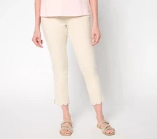 Quacker Factory DreamJeannes Regular Sparkle Scalloped Cropped Pant Sand 1X New