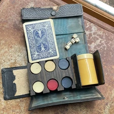 Antique c1900 Travelling Mini Poker Chip and Mini Dice Set Bicycle Playing Cards