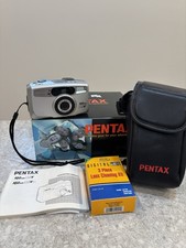 Pentax IQZoom 115V 35mm Film Camera Kit Box Case Tested Working Needs Battery