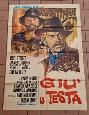 GIU' LA TESTA SERGIO LEONE MANIFESTO ORIGINALE PRIMA EDIZIONE 1971