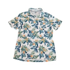 IZOD SALTWATER POLO SHIRT MENS SIZE MEDIUM WHITE FLORAL PATTERN BEACH ISLANDS