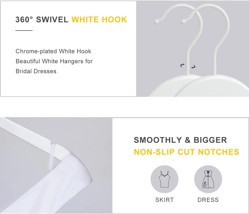 TOPIA HANGER Perchas de Madera Paquete de 18, Percha de Novia Premium para Vestido de Novia, Blanco Foto 3 de 4