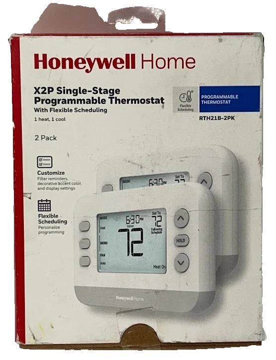 Honeywell Home X2P Thermostat Programmable Total Flex 1 Heat/1 Cool 2-Pack