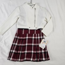 New Sweet Heart Rose Girls Red Plaid Dress  Jacket Set 6X