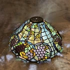 VTG Tiffany Style Reproduction Lamp Shade Stained Glass Grape Motif 15” Diameter