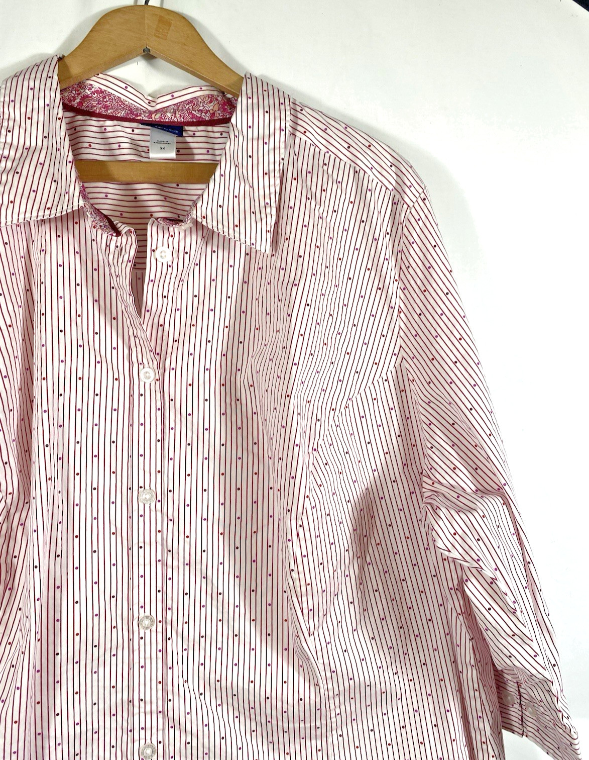 Basic Editions Blouse Top 3X Button Up White Red … - image 6