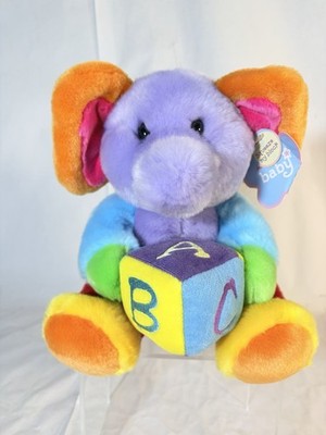 Vintage Aurora Elephant Baby Toy Stuffed Animal Sounds Work Colorblock